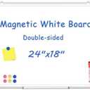 WALGLASS Double-Sided White Board, 24" x 18" Dry Erase Board Magnetic Whiteboard for Wall, Hanging Mounted Whiteboard Silver Aluminium Frame for Home, School, Office, Kitchen