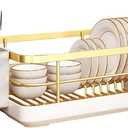 Gold Dish Racking Rack for Kitchen Counter, Carbon Steel Space-Saving Design with Removable Drip Tray & Cutlery Holder, Efficient Drainer for Daily Use, Durable and Stylish in Golden Finish