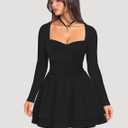 IWD Women's Square Neck Long Sleeve Mini Dress Ruched Corset Waist Tiered Ruffle Hem A Line Short Party Dresses,xs