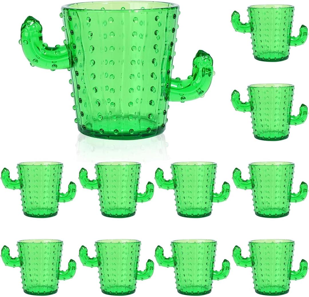 ZZYFGH Plastic Cactus Shot Glasses(Set of 12), 2 Oz Green Cute Cactus Tequila Glasses for Western, Bachelorette, Cinco de Mayo, Tequila, Fiesta Themed Party Supplies