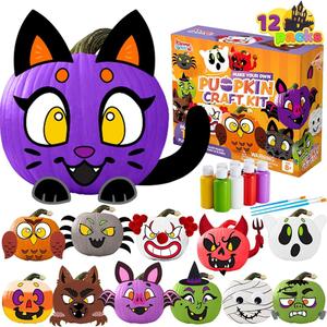 Klever Kits Halloween Craft Pumpkin Decorating Kit, Arts Activities Party Supplies, Party Favors for Kids, Halloween Painting Kit with 12 Designs, DIY Coloring Pumpkin Decor School Game