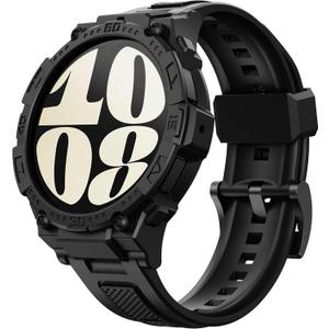 GELISHI Compatible with Galaxy Watch 6 Band 44mm 40mm Case Rugged Men Sport Band Protective Bumper Case for Galaxy Watch 6/5/4 40mm 44mm (Black)