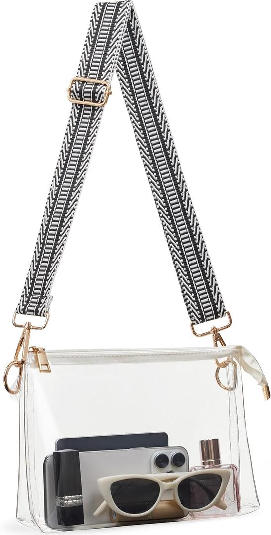 Clear Purse for Women Stadium Approved Clear Crossbody Bag for Stadium Events Transparent Purse Bag for Sports (White-1)