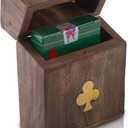 Birthday Gift Ideas Handcrafted Classic Wooden Playing Card Holder Deck Box Storage Case Organizer With Premium Quality 'Ace' Playing Cards Anniversary Housewarming Gift Ideas For Men & Women (Club)