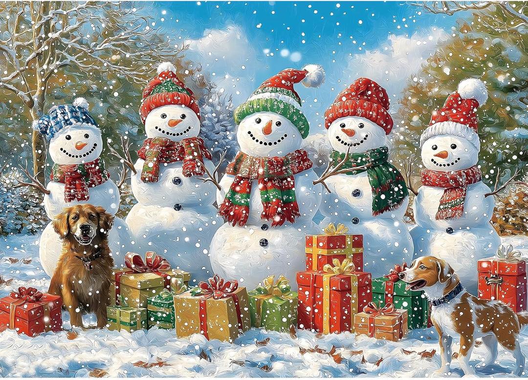 Winter Snowman 1000 Piece Puzzle for Adults, Fun Puzzles for Adults 1000 Pieces with HD Print Poster, 27.5" X 19.7" Dust Free, for Gifts Birthday Holiday Party Family Games Lovers