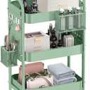 ALVOROG 3 Tier Rolling Cart with DIY Pegboards Metal Utility Cart with Wheels Handles Baskets Hooks, Storage Cart for Office Kitchen Bathroom(Green)