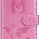 Passport Holder Cover Initail Letter A-Z Travel Wallet Embossed Design RFID Blocking Card Holder Personalized Gift Passport Cover Wallet, Passport Book Holders for Women and Girls, Pink-M