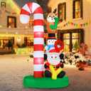 MUMTOP Christmas Inflatable Outdoor Decoration, 7.8 FT Candy Cane Christmas Inflatables with Joy Sign, Elk, Snowman and Santa Blow Up Lighted Holiday Displays for Garden Yard Outside Winter Decor