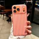for iPhone 17 Pro Max Case Striped Phone Cases Cute Women Girly Trendy Shockproof Slim Soft TPU and Hard PC Protective Cover Orange