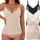 EUYZOU Womens Tummy Control Shapewear Tank Tops Seamless V-Neck Compression Tank Tops Body Shaper Camisole (X-Large, Lace-black/White/Nude 3pk)