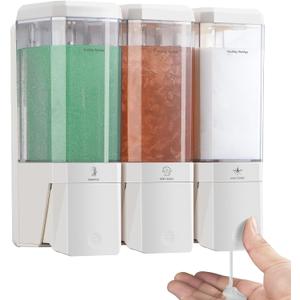 Shower Soap Dispenser Wall Mounted Shampoo Conditioner Body Wash Shower Dispenser 3 Chamber No Drill Refillable Shampoo Dispener for Shower 3 * 500ml for Bathroom Hotel, White 3 Chamber