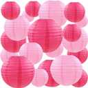 20Pcs Paper Lanterns Decorative, Hot Pink Round Hanging Paper Lanterns Decorations for Rustic Party Bridal Shower Wedding Birthday Home Decor