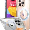 TORRAS 360Rotatable Magnetic for iPhone 16 Pro Case 6.3 inch, Fit for MagSafe 16 Pro Phone Case, 16FT Military Grade Shockproof, Flush Stand Ring, Translucent Slim Protective Ostand, Clear