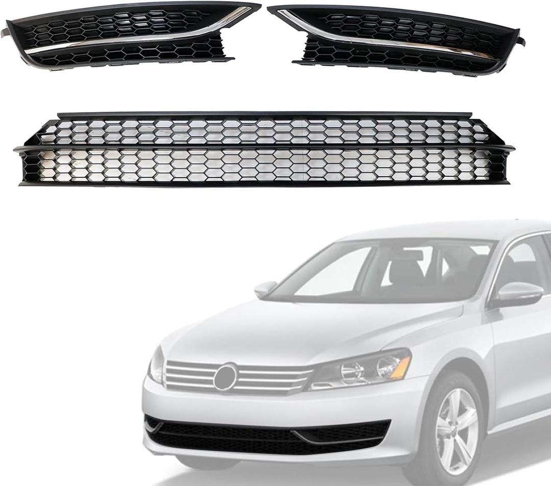 Front Bumper Lower Grille and Fog Lamp Bezel Cover, Fit for Volkswagen Passat 2012 2013 2014 2015, Replace# 561853665E 561853666E, 561853677 561853666