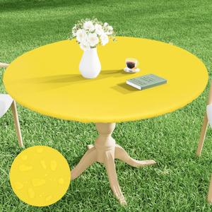 Smiry Round Picnic Tablecloth, Waterproof Elastic Fitted Table Covers for 45" - 56" Tables, Wipeable Flannel Backed Vinyl Tablecloths for Camping, Indoor, Outdoor, Yellow