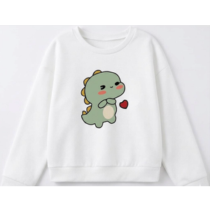 Verdusa Girl's Cute Cartoon Crew Neck Sweatshirts Long Sleeve Pullover Tops (White & Green) 9Years