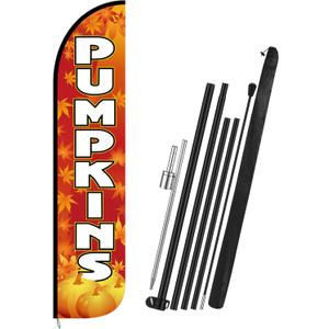 15 ft Pumpkin Feather Banner Flag Kit Include Flag, Pole and Ground Mt Outdoor Fall Feather Banner for Pumpkins Business Farms Decorations Thanksgiving Day Outdoor Market(Classic)