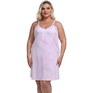 Corset Outlet Women's Plus Size Nightgown Full Slip Loose Sleepwear V Neck Night Dress Adjustable Spaghetti Strap Negligee, Tie dyed light purple, 1X