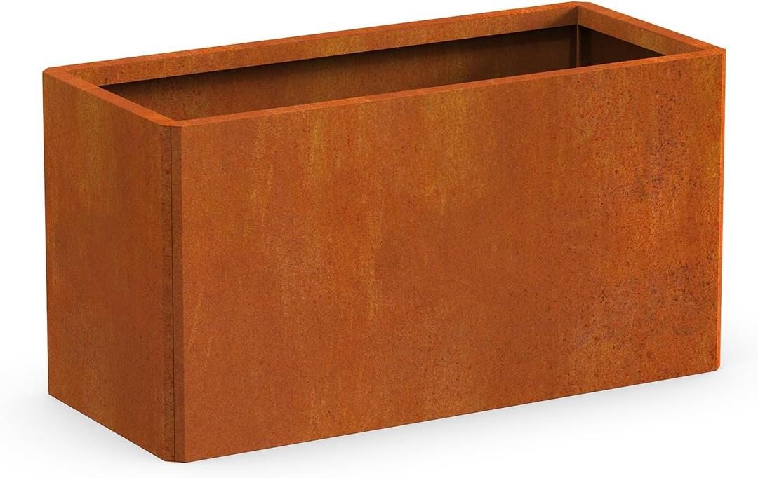 Rectangular Low Planter Box - Co rten Steel Outdoor Planter for Patio, Garden, Porch - 25x11x13 Inch, Brown