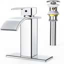 RUACQ Waterfall Bathroom Faucet,Single Handle Bathroom Sink Faucets for 1 or 3 Hole, Stainless Steel Washbasin Mixer Tap with Deck,Pop-up Drain and Supply Hoses (Chrome)