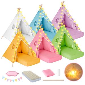 6 Pack Teepee Tent for Kids Sleepover Tent with 6 Air Mattresses (64"x28"), Star Lights, Eye Masks, Banners, Kids Teepee Tents for Boys Girls Indoor Outdoor Party Birthday Glamping (Colors)