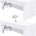 Wolkemer 2 Pack Open Back Fitted Tablecloth 4ft Rectangle (48x24 Inch), 3-Sided Vendor Table Cloth Washable White Fabric Event Table Cover for Folding Tables, Craft Shows, Displays, Parties, Weddings