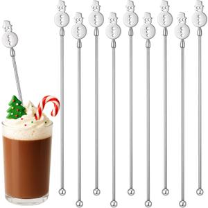 10 Pcs Winter Snowman Drink Stirrers Stainless Steel Christmas Coffee Stirrers Metal Reusable Swizzle Sticks Snowman Cocktail Stir Stick Chocolate Hot Cocoa Supplies for Winter Party Decor