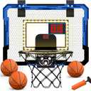 QDRAGON Mini Basketball Hoop, Over The Door Indoor, with 3 Balls/Inflator/Breakaway Rim, Basketball Toy Gifts for Kids and Adults, Suit for Bedroom/Office/Outdoor (Blue with scoreboard & Led)