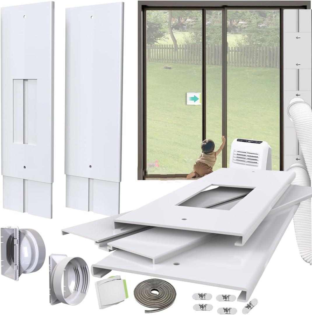 Gulrear 105" Sliding Door AC Vent Kit for Dual Hose Portable Air Conditioner with Security Lock & 2 weather strippings Energy Saving Airtight Universal 5.0/5.9" ac Hose Adapter Portable AC door Kit