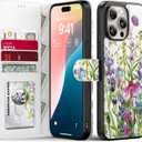 FUNMIKO for iPhone 15 Pro Max Case Wallet,Detachable Flip Folio Leather Cover,RFID Blocking 4 Card Holder,Magnetic Kickstand,Protective Phone Shell for Women Girls,Blooming Wildflowers