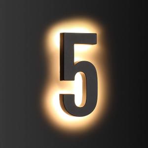 LMP 12V DC Low Voltage Led House Numbers Address Numbers 8 Inches, Modern Lighted House Numbers glow at night, Waterproof Corrosion Resistant, Easy to Install (number 5 No Powers)