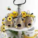 Bee Hive Decor,3 Pack Bumble Bee Rustic Hive,Natural Bee House, Bumble Bee Theme Party Decor Spring Summer Rustic Farmhouse Kitchecn Table Decorations, Honey Bee Tiered Tray Decoration