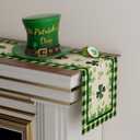 3 x XCHI Green Plaid Four-Leaf Clovers Shamrocks Horseshoes St. Patrick's Day Table Runner Table Decoration for Party Home Kitchen Dining Holiday Decor 13x90 Inch