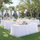 White Tulle Tablecloth for 6 Foot Rectangular Tables 72 x 30 Inch White Table Cloth Rectangle 6ft Wrinkle Free Table Cover with Tutu Skirt for Wedding Birthday Party Buffet Banquet Tablecloths