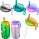 4-pack 4 Color Soda Can Lids with straw, Soda Can Covers with Silicone straw BPA-Free Reusable For Fits standard For Canned Beverage, Beer, Juice,Seltzer. (Colour mixture)