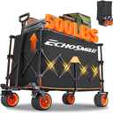 EchoSmile Collapsible Foldable Extended Wagon with 500Lbs Weight Capacity, 300L Folding Utility Wagon Cart with Big All-Terrain Wheels for Beach,Sport,Garden&Grocery (Black&Orange)