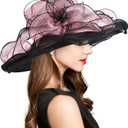 2026 Derby Hats for Women Ladies, Classy Organza Sun Hat, Church Tea Party Wedding Kentucky Fascinator Hat (Black)