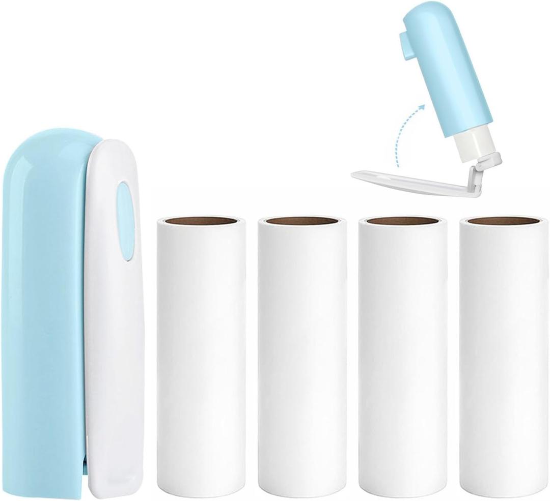 3 x Mini Travel Lint Roller with 150 Sticky Sheets, Foldable Portable Lint Roller for Clothes, Travel, Compact Small Pet Hair Remover for Purse Car Bag Essentials (Blue)