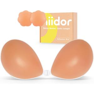 Niidor Adhesive Bra Strapless Ultra Sticky Invisible Push up Silicone Bra Multiple Colors Sizes Reusable for Backless Dress (Coco, D)