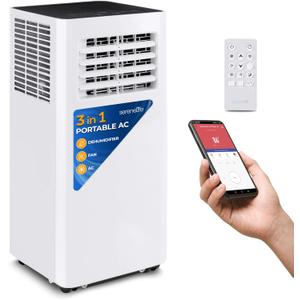 SereneLife Small Air Conditioner Portable 8,000 BTU with Built-in Dehumidifier - Portable AC unit for rooms up to 350 sq ft - WiFi app + Remote Control, Window Mount Exhaust Kit (White)