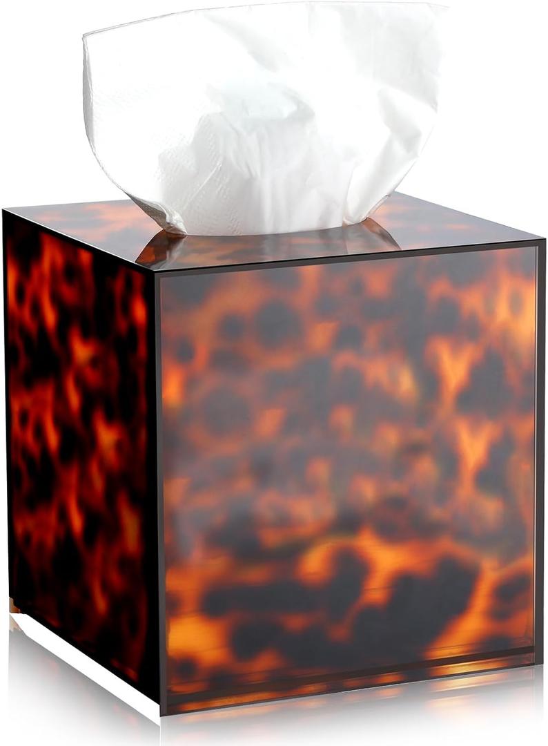 Tortoiseshell Tissue Box Print Tortoise Tissue Box Decorative Cube Holder with a Square Cover for Bathroom, Car, Office, Home, Gifts, Kitchen (Tortoiseshell)