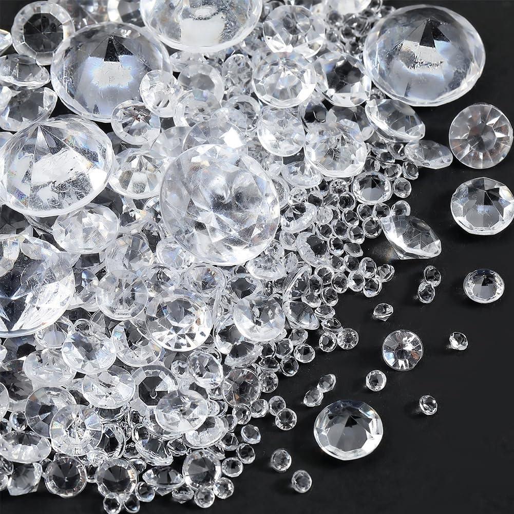 1100Pcs 5 Sizes Acrylic Ice Rock Crystals Vase Filler Clear Rhinestone Faux Diamonds Faceted Crystal Table Scatters Vase Fillers for Table Confetti Wedding Christmas Party Decor Art Crafts