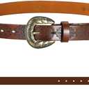 Western Cowgirl Belts for Women Brown Leather Belt for Jeans with Vintage Country Cowboy Buckle