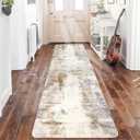 famibay Runners for Hallways Non Slip, Modern Abstract Washable Runner Rug, Soft Hallway Rug Pet Friendly Faux Wool Low Pile Carpet Floor Runner for Kitchen Bathroom Bedroom(Beige/Camel) (2x8ft)