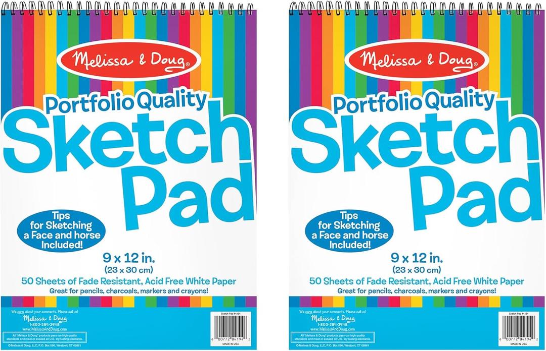 Melissa & Doug Drawing Paper, Sketch Pad, 2-Pack Bundle for Coloring, Writing or Painting (9 x 12 inches) - 50 Sheets Each, Kids Drawing Pad & Art Supplies for Kids Ages 3+ - FSC Certified