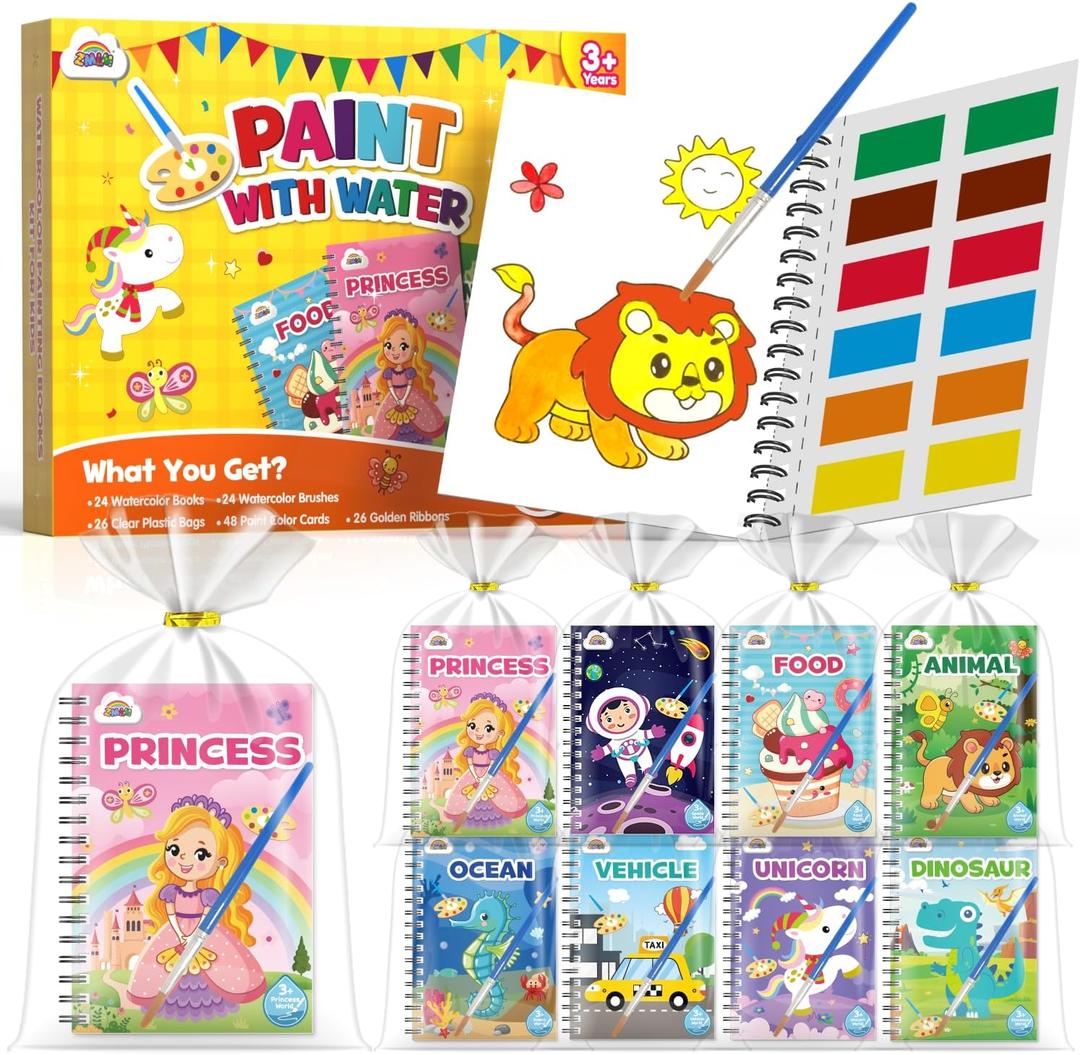ZMLM 24 Water Coloring Books for Kids Party Favors - Bulk Mini Coloring Books for Kids Ages 4-8,Small Birthday Goodie Bag Stuffers School Teacher Return Gift Art Crafts Classroom Prizes (Classic)