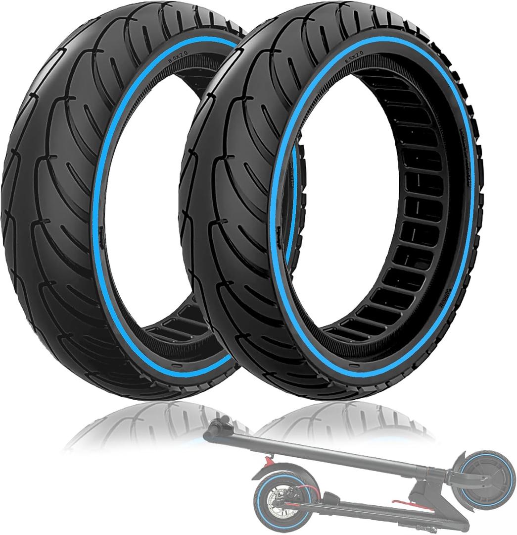 8.5x2.0 Solid Tire, 50/75-6.1 8 1/2x2 Replacement Tire, 8.5 Inch Scooter Tire Fit for Gotrax GXL V2 iScooter i9/ i8 isinwheel S9 pro, Abrasion and explosion-proof, Blue 2pcs