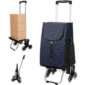 Foldable Stair Climbing Shopping Cart: Rolling Cart with Insulated Bag for Grocery Laundry (Stars)