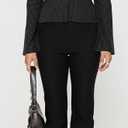 ECHOINE Women Button Down Shirts Long Sleeves Slim Fitted Casual Collared Blouses Work Striped Tops (Black) XL
