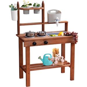 ROBOTIME Mud Kitchen for Kids Outdoor, Wooden Kids Kitchen Playset, Outdoor Play Kitchen with Removable Sink, Faucet, Cooking Accessories, Stove, Fun Backyard Outdoor Kitchen for Boys Girls 3+